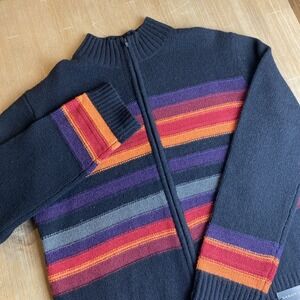 VTG‎ Sarah Spencer Rainbow Full Zip Sweater 100% Lambswool Womens Size L NWT